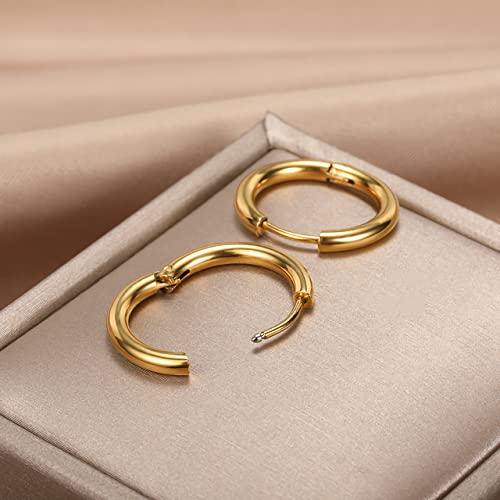 Silver Gold Hoop Earrings for Women Men, 316L Surgical Stainless Steel Huggie Hoop Earrings Set Hypoallergenic Small Cartilage Earrings Lightweight Hoop Earrings Huggie Set - color: gold-14/16/18mm