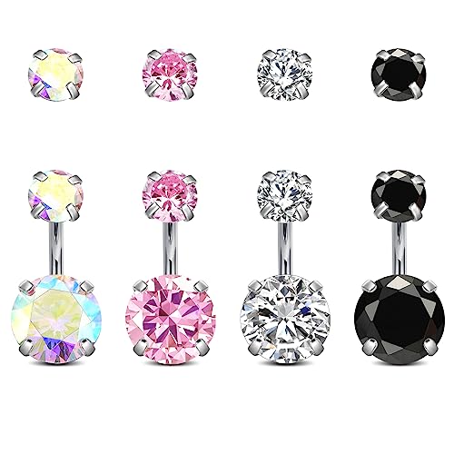 MODRSA Short Belly Button Ring Short Bar Belly Button Rings Surgical Stainless Steel Belly Ring 6mm Belly Button Rings Short Bar 1/4" - color: B1-short bar 1/4"(6mm)-4 colors