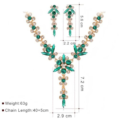 Wedding Jewelry Sets for Brides Rhinestone Necklace and Earring Set Bracelet Ring Gold Silver Prom Jewelry Sets Diamond Flower Teardrop Necklace for Women - color: Style5-Green