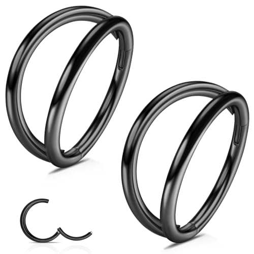 WBRWP 2PC Titanium Double Hoop Nose Rings: 16G/18G/20G Cartilage Earrings Septum Rings Clicker, Hypoallergenic Lightweight Conch Piercing Jewelry Black Gold Silver Rose Gold - color: Black, size: 16g 7mm