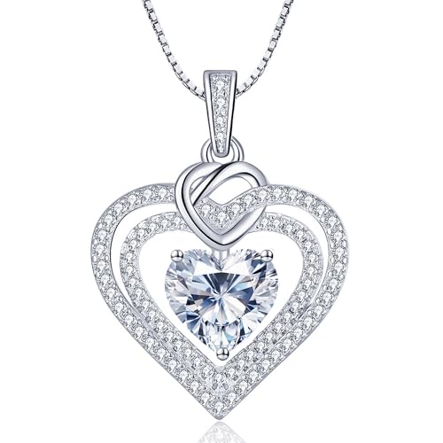 InfinityLove Heart Pendant Necklaces for Women, 2-5 Carat Moissanite Heart Necklace, Anniversary Birthday Christmas Valentine Engagements Mothers Day Jewelry for Wife Her Girlfriend Mom Daughter - color: Silver-2.3CT