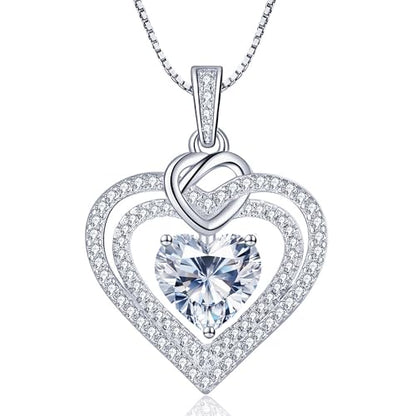 InfinityLove Heart Pendant Necklaces for Women, 2-5 Carat Moissanite Heart Necklace, Anniversary Birthday Christmas Valentine Engagements Mothers Day Jewelry for Wife Her Girlfriend Mom Daughter - color: Silver-2.3CT