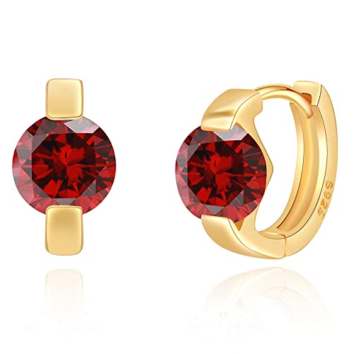 Tiny Huggie hoop Earrings for Women | 14k Gold Plated, Mini Round Cubic Zirconia, Small Simulated Diamond Huggies, Hypoallergenic Jewelry Gifts - color: red