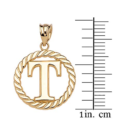 Polished 10k Yellow Gold Personalized Initial "A-Z" Roped Circle Charm Pendant - style: "T"
