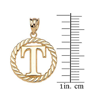 Polished 10k Yellow Gold Personalized Initial "A-Z" Roped Circle Charm Pendant - style: "T"