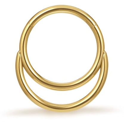 Titanium 16G Septum Ring Piercing Jewelry Nose Rings Hinged Clicker Hoop | G23 Titanium Silver Gold Hinged Segment Daith Piercing Jewelry Non-irritating , Clicker Septum Nose Piercing Jewelry Hoops - color: 08 Circle-Gold, size: 16G-10mm