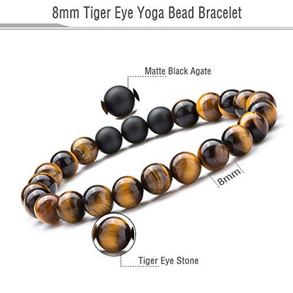 Men Women 8mm Tiger Eye Stone Beads Bracelet - color: Tiger Eye Matte-21003