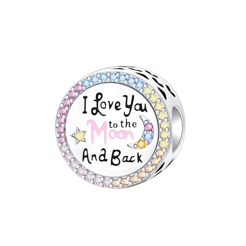 LUXILLA Charms for Bracelets & Necklace 925 Sterling Silver Charms Elephant Happy Birthday Charm Fit for Valentine's Day Mother's Day Jewelry Gift for Women - color: Colorful I Love You to the Moon and Back Charm