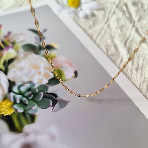 Dainty Choker Necklace for Women 18K Gold Plated Shining Dots Box Chain Sparkle Necklaces Cute Paperclip Link Herringbone Necklace Exquisite Jewelry Gifts for Mom Girlfriend - style: Lip GD