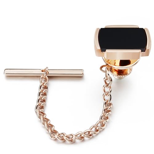 HAWSON Black Stone Tie Tack for Men Tie Pin with Chain for Wedding Birthday Anniversary Party - color: rose gold tone 4