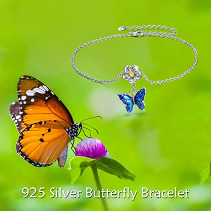 YAFEINI Anklet Bracelets for Women Girls Sterling Silver Hummingbird/Dragonfly/Butterfly Link Chain Anklets Jewelry Gifts - color: Butterfly chain anklets