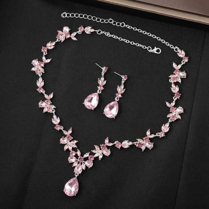 Kamirola Bridal Jewelry Set, Jewelry Set for Women, Necklace Dangle Earrings Bracelet Set, White Gold Plated (TR76) - color: Silver Pink