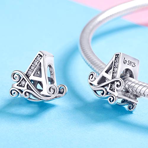 BISAER 925 Sterling Silver Initial Letter A-Z Charms for Bracelets Alphabet Beads Charm Jewelry Gifts - color: Letter A