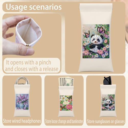 Diamond Art Painting Eye Glass Bag PU Sunglasses Glasses Storage Bag Built-in Glasses Cloth Press Automatic Closure - color: 2pcs-02