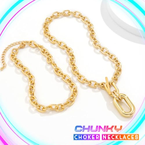 CLOACE Chunky Choker Necklaces Layered Pendant Necklace Chain Punk Thick Necklace Accessories for Women - color: gold