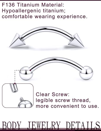 Jenxnjsjo 20/18/16g F136 Titanium Eyebrow Piercing Jewelry Rook Earring Vertical Labret Jewelry 6/8/10/12mm Curved Barbell for Women Men - size: 18g*10mm
