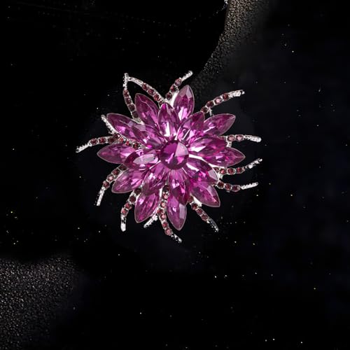 Rinestone Flower Brooch for Women Men Elegant Crystal Rose Flower Lapel Dress Brooches Pin Party Accessories Jewelry - style: purple