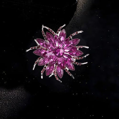 Rinestone Flower Brooch for Women Men Elegant Crystal Rose Flower Lapel Dress Brooches Pin Party Accessories Jewelry - style: purple