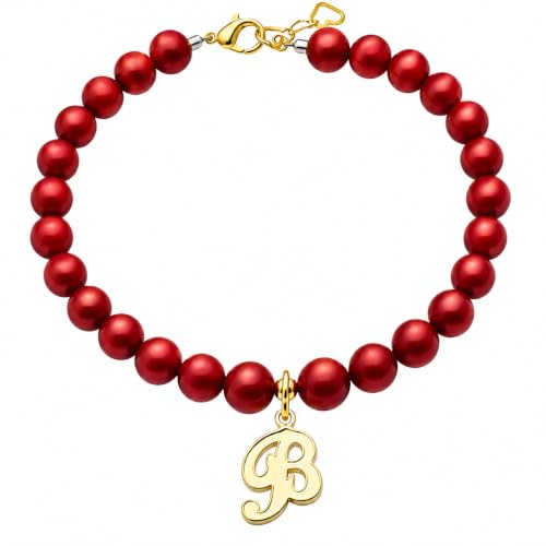 Baby Crystals Personalized Red Bracelet for Protection –Baby Jewelry for Girls | 14K Gold-Plated or Sterling Silver Initial Charm Bracelet | Baptism, Birthday Gifts - style: Initial 14K Gold Plated