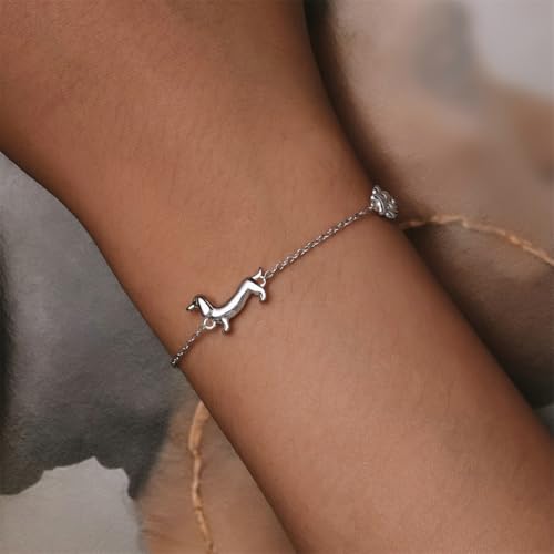 925 Sterling Silver Adjustable Bracelet for Women Jewelry Gifts - color: Silver dachshund