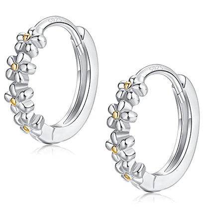 Sterling Silver Hoop Earrings for Women, Dainty Small Huggie Hoop Earrings | Hypoallergenic Daisy Color Cubic Zirconia Flower Hoops Earring Jewellery Gifts for Ladies Birthday Wedding, 12mm Hoop - color: Yellow-dot
