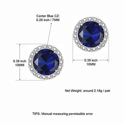 YOMELA Round Cubic Zirconia Stud Earrings for Women | Everyday Dainty, Diamond-Like Brilliance, CZ Halo Birthstone Studs, Hypoallergenic & Lightweight, Elegant & Versatile - color: Blue