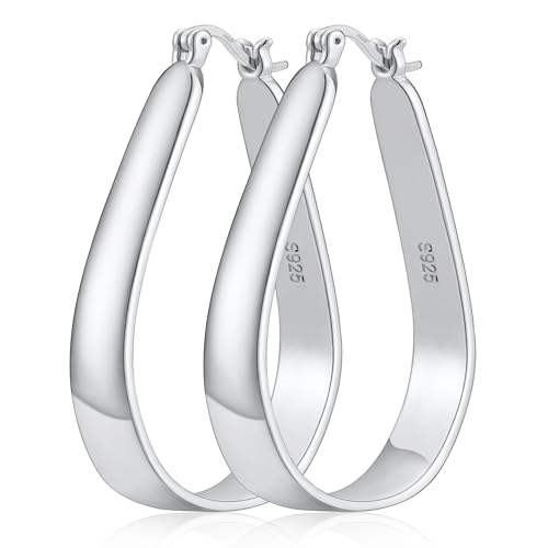 Sterling Silver Hoop Earrings for Women Large Oval Hoop Earrings Lightweight Big Gold Hoops Earrings Hypoallergenic 14K Gold Plated Hoops Earrings Non Tarnish Jewelry Gifts 20/30/40mm - color: Silver-20*30mm