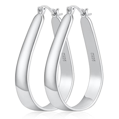 Sterling Silver Hoop Earrings for Women Large Oval Hoop Earrings Lightweight Big Gold Hoops Earrings Hypoallergenic 14K Gold Plated Hoops Earrings Non Tarnish Jewelry Gifts 20/30/40mm - color: Silver-20*30mm