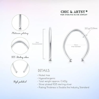 CHIC & ARTSY 925 Sterling Silver Open Hoop Earrings Small Hoop Earrings for Women Half Hoop Cartilage Piercing Adjustable Huggie Earrings - color: C:Silver 10mm