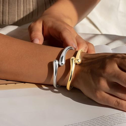 M MOOHAM Chunky Gold Bangle Bracelets for Women, Dainty 14k Gold-Plated Thicker Statement Bangles Twist Cuff Bracelet Set Stack for Women Non Tarnish Trendy Jewelry Gifts - color: 06. Drop Bangles-2PCS