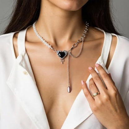 Irregular Heart Necklace for Women Y2k Pink Zircon Pearl Diamond Women's Fashion Pendant Hot Fashion Pink Jewelry for Women - color: Style16