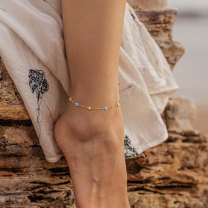 Gold Anklets for Women 14K Gold Plated Tiny Bead Anklet Colorful Tassel Foot Chain Dainty Adjustable Cute Summer Beach Boho Anklets Jewelry Gift - color: turquoise ball