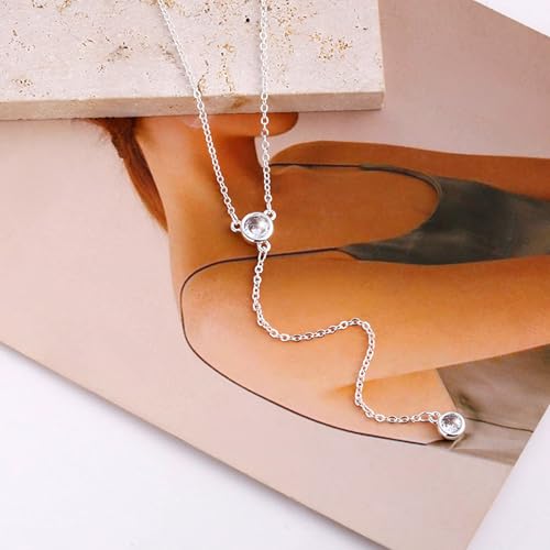 Zeffy Diamond Necklaces for Women, Dainty Gold Necklace 18k Gold Plated Layered Necklaces Simple Gold CZ Diamond Pendant Necklaces for Women Trendy Jewelry Gifts for Girls - color: Silver CZ Y Necklace
