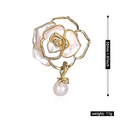Women Camellia Flower Pearl Enamel Brooch Pins for Ladies Jewelry Fashion - color: A