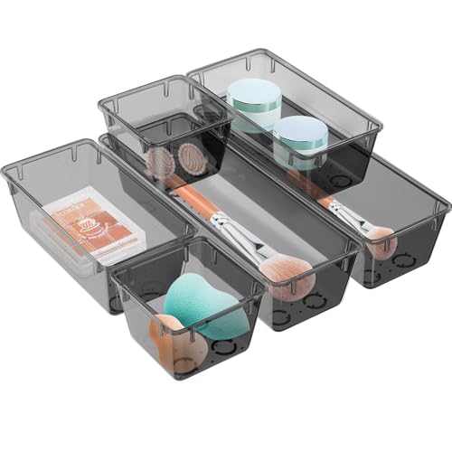 WOWBOX 12 Pack Clear Drawer Organizer Set, Acrylic Drawer Storage Trays, Storage Bins for Makeup, Cosmetics, Jewelries, Utensils, Gadgets, Office, Black - color: Black, size: 12 PCS