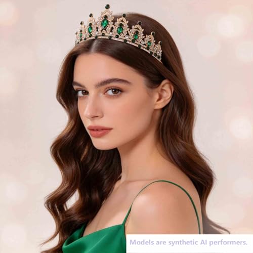 Kamirola - Queen Crown and Tiaras Princess Crown for Women Crystal Headbands for Bridal, Princess for Wedding and Party - color: Gold Green