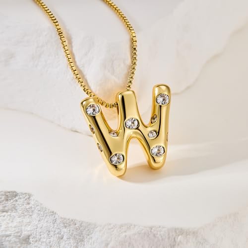 Cicy Bell Initial Necklace for Women 14k Gold Plated | Cubic Zirconia, Trendy, Personalized, Dainty Letter Pendant - color: W-Gold
