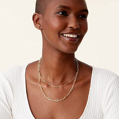PAVOI 14K Gold Plated Dainty Layering Necklaces for Women | Snake Chain, Curb Link, Paperclip Layered Chains | Trendy Layering Necklace - style: Paperclip