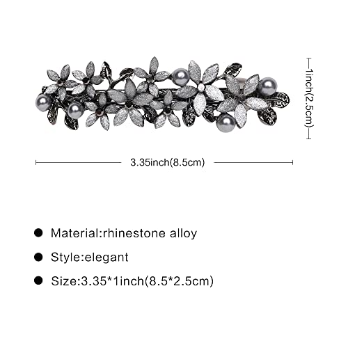 Flower Rhinestone Hair Barrettes for Women Fine Hair Glitter Sparkle Fancy Hair Clips for Women And Girls Elegant Pearl Barrettes (Light Grey) - color: Light Grey