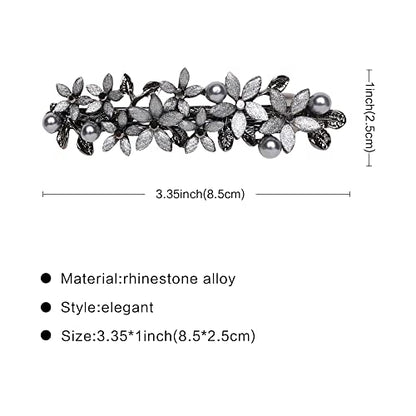 Flower Rhinestone Hair Barrettes for Women Fine Hair Glitter Sparkle Fancy Hair Clips for Women And Girls Elegant Pearl Barrettes (Light Grey) - color: Light Grey