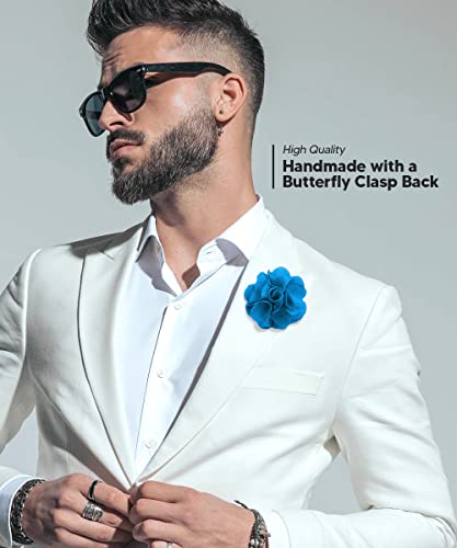 Premium Men's Formal Solid Color Flower Lapel Pin - Boutonniere for Men, Brooch Pin - color: Turquoise