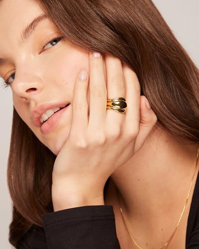 PAVOI 14K Gold Plated Chunky Stackable Rings Set for Women | Cubic Zirconia Bands Set | 3 Statement Rings Pack - color: Yellow Gold, size: 6, style: Plain