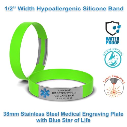 Engraved Medical Alert Bracelet - Medium Lime Green - color: Lime Green, size: 7 3/8" (medium)