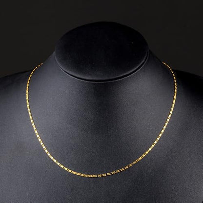 Gold Silver Necklace Chain With Adjustable Lobster Clasp, Diamond Cut Geometric Gold Beads Stationed on Dainty 2mm Cable Box Chain, 16 Inches Rolo Oval Figaro Link Singapore Chain. - color: Gold02