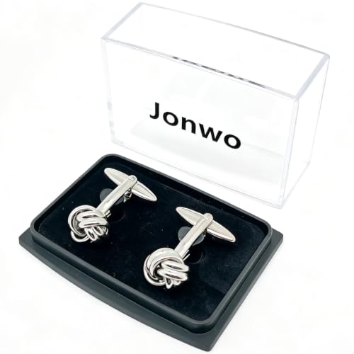 Knot Cufflinks in Gift Box Cuff Links for Men Lady Daily Wear Shirt | Men's Women Cufflink Set Jewelry for Wedding Party Prom Office Formal or Casual Business Tuxedo Dress, Easy to Put on - style: Silver Tone Knot