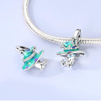 LNQOBU 925 Sterling Silver Charms Color-changing Chameleon Dangle Charm Beads Glow in the Dark Charme fits Pandora Bracelets and Necklace Jewelry Gift for Women - style: The cat's hat can glow