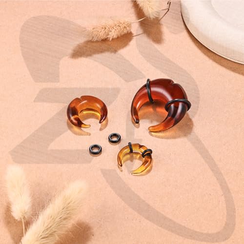 ZS 1 Pair Glass Septum Stretching Kit Set - C Shape Pincher Tapers with O-Rings & Grooved, 6G to 5/8" Buffalo Septum Retainers Rings for Nose Ear Piercing Jewelry - color: Brown, size: 2g(6mm)