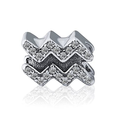 12 Zodiac Signs Birthday Constellations 925 Sterling Silver Charm Bead fits Pandora Bracelets & Necklaces & More - color: Aquarius