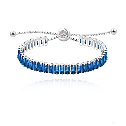 Uloveido Classic Emerald Cut Rectangular Cubic Zirconia Eternity Tennis Bracelet Adjustable for Women Y1788 - color: Platinum-blue