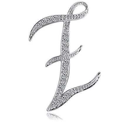 Letter Brooch Pins Initial Rhinestone Brooch for Women Crafts Silvery A-Z - color: Silver Z